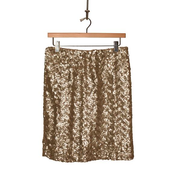 NEW YORK & CO. NEW $50 Gold Sequin Pull-On Pencil Skirt Small - Picture 1 of 3